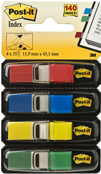Post-it Index, smalle, 683-4, 4 farver, 12,5mm x 43mm, 4 x 35 stk